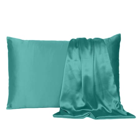 Homeroots 20 x 30 in. Teal Dreamy Silky Satin Queen Size Pillowcases 387910